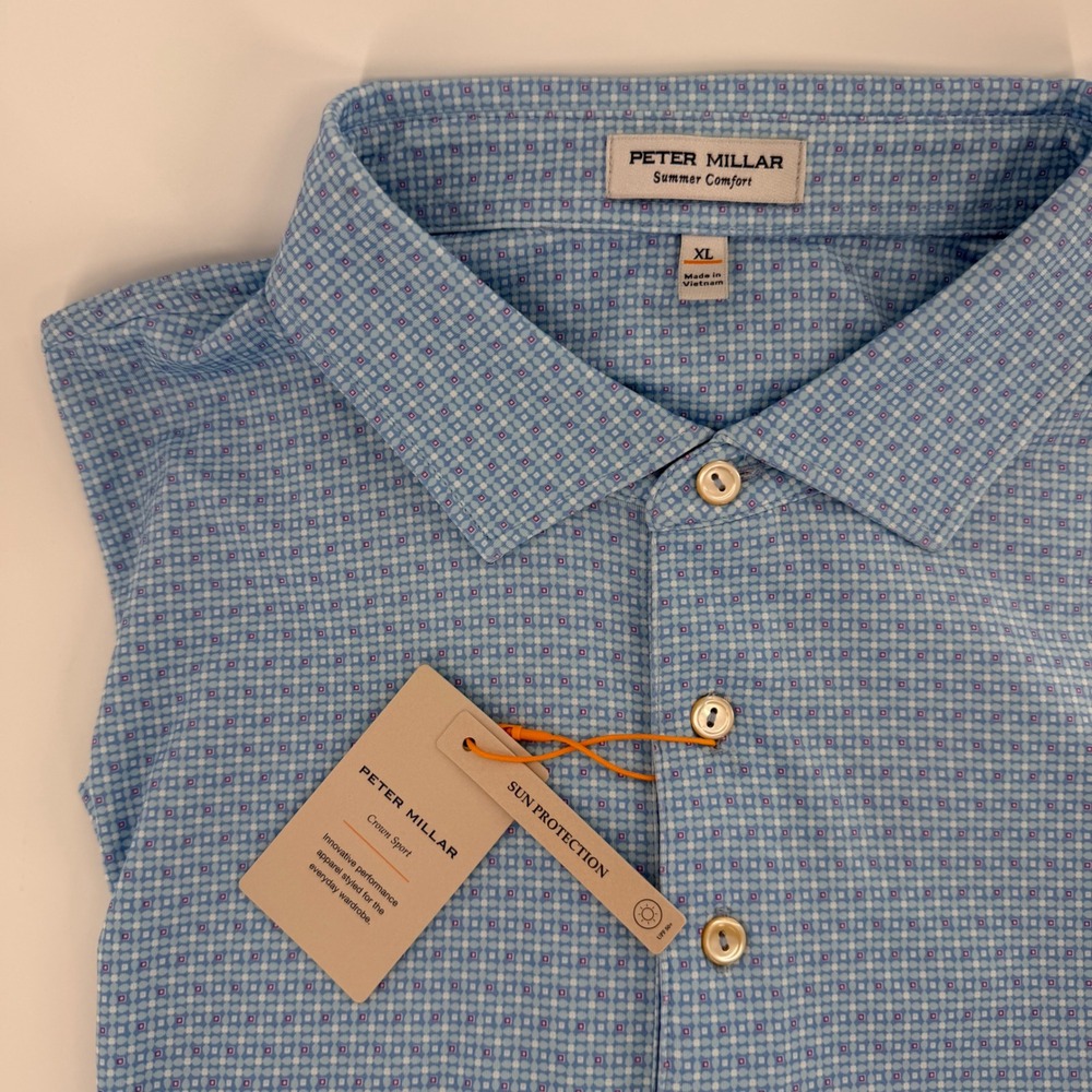 Peter Millar Crown Sport Summer Comfort Polo Shirt Mens XL Blue UPF 50+ - Picture 2 of 7